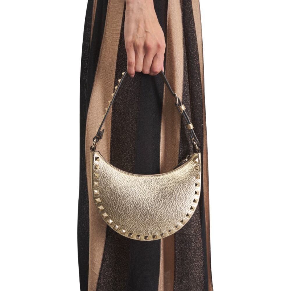 NEW VALENTINO GARAVANI LEATHER ROCKSTUD MINI HOBO GOLD BAG PURSE AUTHENTIC! - Picture 2 of 14